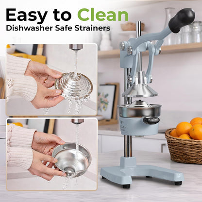 Cast Iron Juicer - Heavy Duty Manual Juicer with Detachable Strainers for Easy Cleaning, Orange Juice Press for Citrus Fruits, Perfect for Bartenders, Juice Lovers & Health Enthusiasts - Colors A