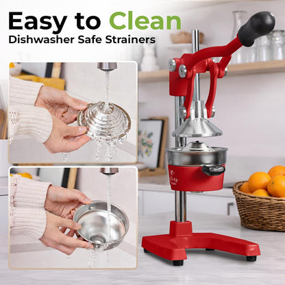 Cast Iron Juicer - Heavy Duty Manual Juicer with Detachable Strainers for Easy Cleaning, Orange Juice Press for Citrus Fruits, Perfect for Bartenders, Juice Lovers & Health Enthusiasts - Colors A
