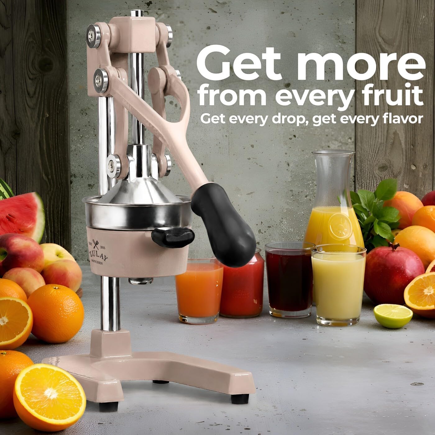 Cast Iron Juicer - Heavy Duty Manual Juicer with Detachable Strainers for Easy Cleaning, Orange Juice Press for Citrus Fruits, Perfect for Bartenders, Juice Lovers & Health Enthusiasts - Colors A