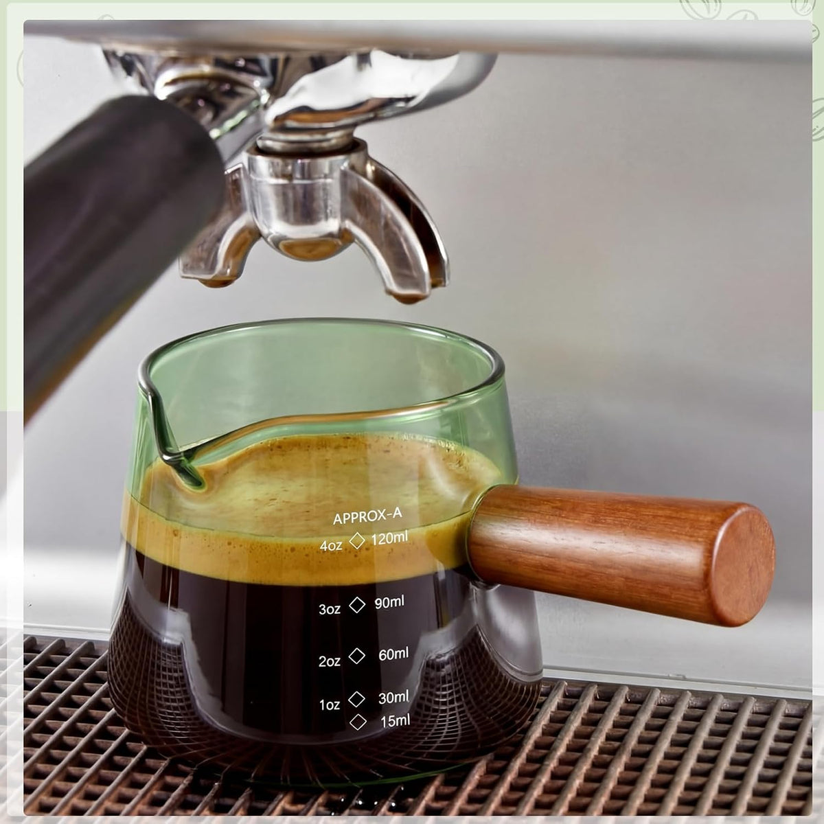 2 Pcs Espresso Cups, Espresso Shot Glasses with V-shaped Spouts and Handle, Small Cute Glass Measuring Cup, Milk Frothing Pitcher for Coffee Bar Accessories(4 OZ,Simple Style,Green)