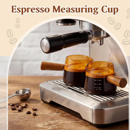 2 Pcs Espresso Cups, Espresso Shot Glasses with V-shaped Spouts and Handle, Small Cute Glass Measuring Cup, Milk Frothing Pitcher for Coffee Bar Accessories(4 OZ,Simple Style,Green)
