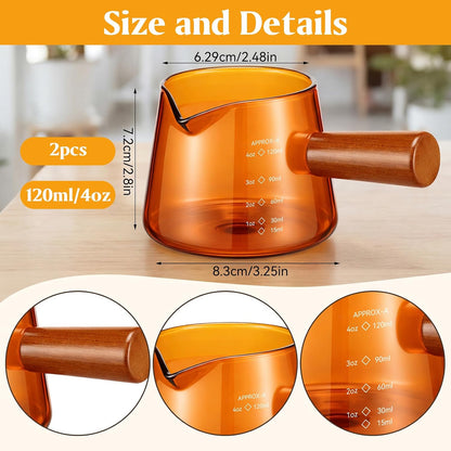 2 Pcs Espresso Cups, Espresso Shot Glasses with V-shaped Spouts and Handle, Small Cute Glass Measuring Cup, Milk Frothing Pitcher for Coffee Bar Accessories(4 OZ,Simple Style,Green)