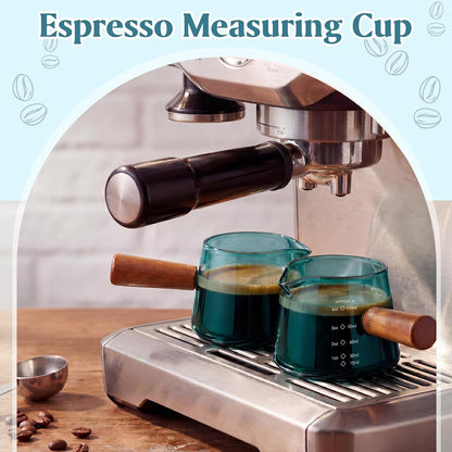 2 Pcs Espresso Cups, Espresso Shot Glasses with V-shaped Spouts and Handle, Small Cute Glass Measuring Cup, Milk Frothing Pitcher for Coffee Bar Accessories(4 OZ,Simple Style,Green)