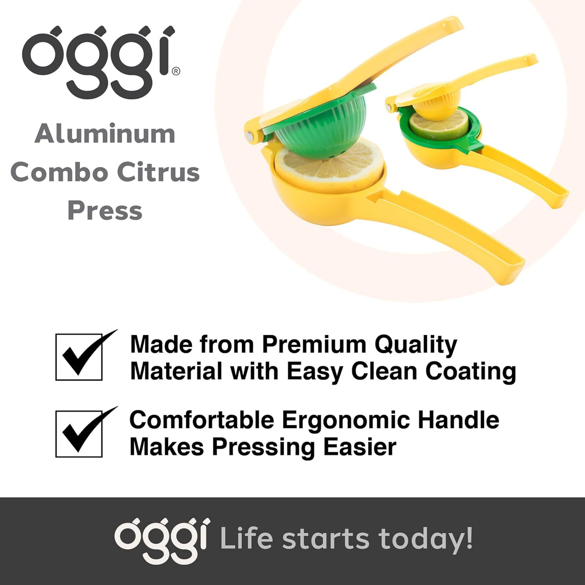 Combo Citrus Press- Aluminum Manual Citrus Juicer w/Non-Stick Coating, Ideal Hand Juicer, this Citrus Squeezer is a Great Addition to Your Kitchen Accessories, Yellow