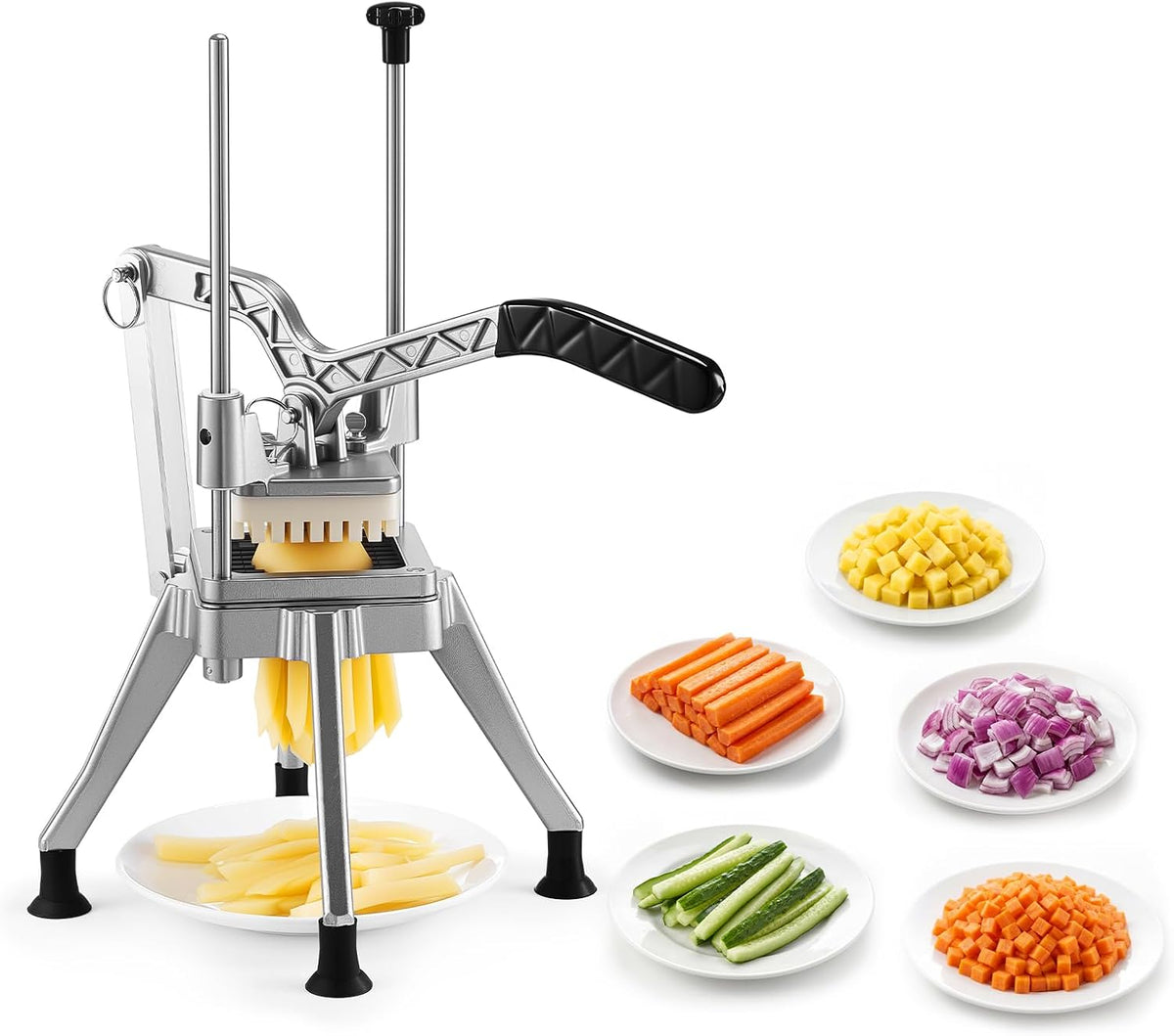Happybuy Commercial Vegetable Fruit Chopper 1/4" Blade Heavy Duty Professional Food Dicer Kattex French Fry Cutter Onion Slicer Stainless Steel for Tomato Peppers Potato Mushroom
