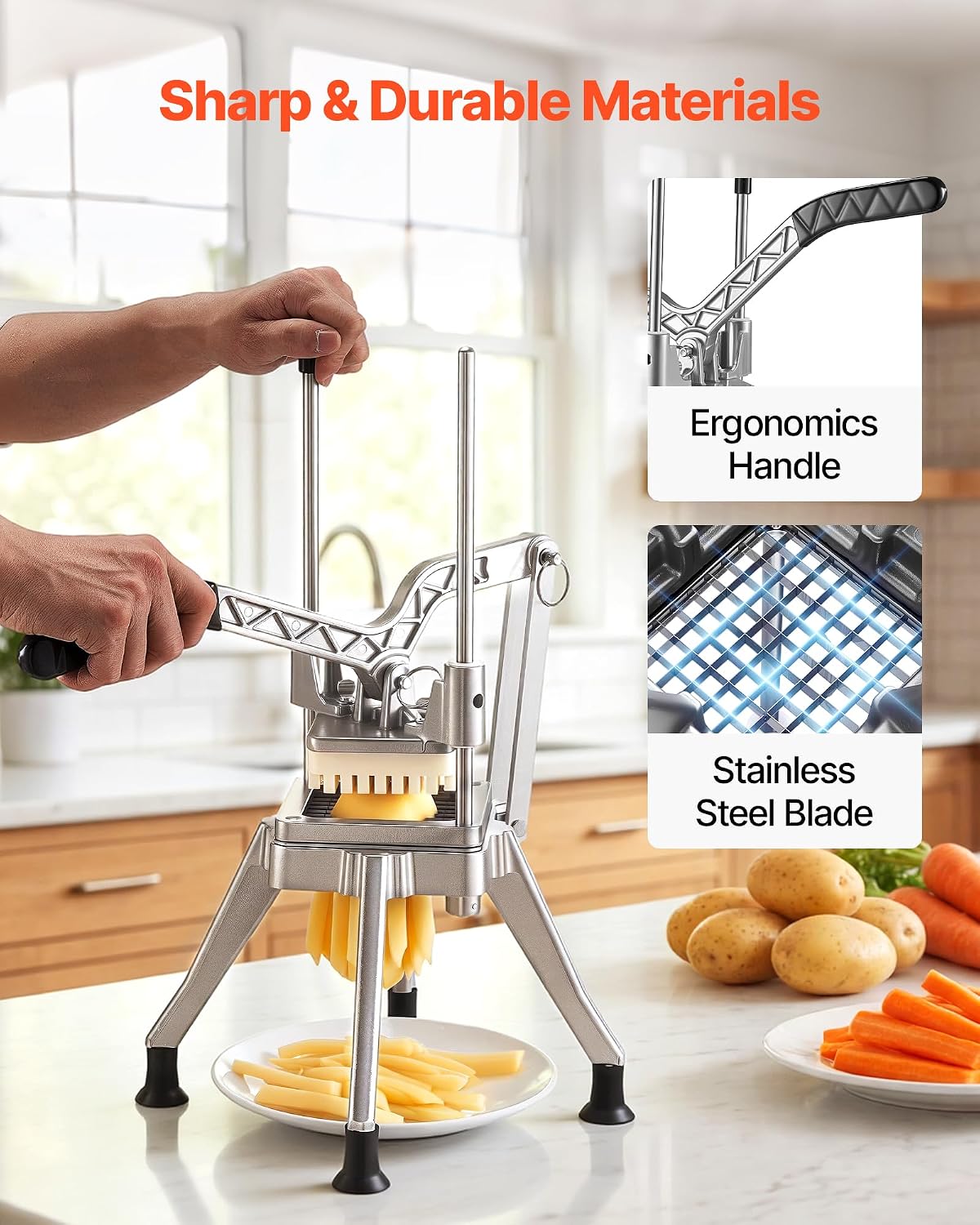 Happybuy Commercial Vegetable Fruit Chopper 1/4" Blade Heavy Duty Professional Food Dicer Kattex French Fry Cutter Onion Slicer Stainless Steel for Tomato Peppers Potato Mushroom