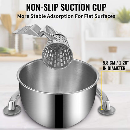 Rotary Cheese Grater, Zinc Alloy Rotary Vegetable Mandoline, Manual Cheese Mandoline w/ 5 Stainless Steel Cutting Cones, Manual Vegetable Grater w/ 2.5L Bowl, Rotary Shredder w/Suction Base