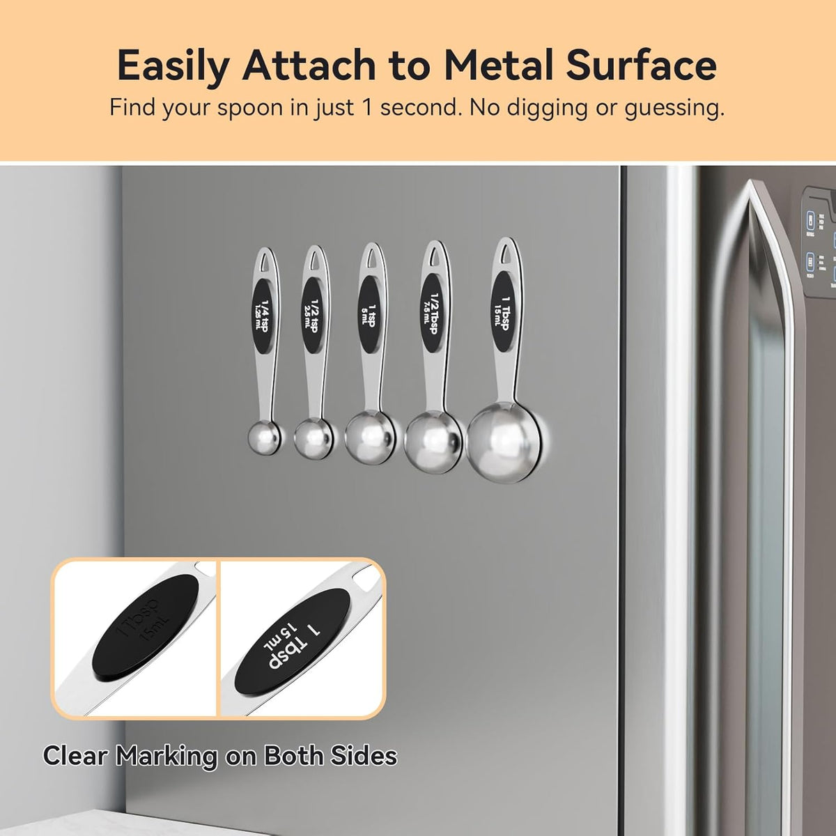 1PCS 1Tbsp Magnetic Measuring Spoon,Made of 18/8 (304) Stainless Steel | Accurate Measurement, Stackable, Food- Grade, Dishwasher-Safe, Metal Kitchen Gadgets Essentials