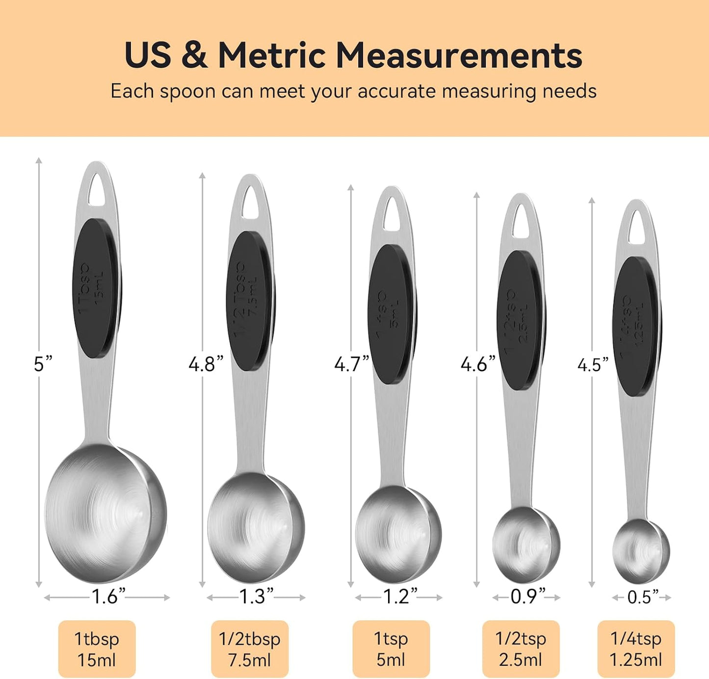 1PCS 1Tbsp Magnetic Measuring Spoon,Made of 18/8 (304) Stainless Steel | Accurate Measurement, Stackable, Food- Grade, Dishwasher-Safe, Metal Kitchen Gadgets Essentials