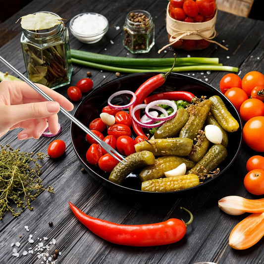 4 Pack Olive Spoon and Pickle Fork Olive Spoons with Drain Holes Stainless Steel Long Handle Food Picker for Pickle Jars Serving Spoon and Fork Set for Olives Pickles Cucumber Onion