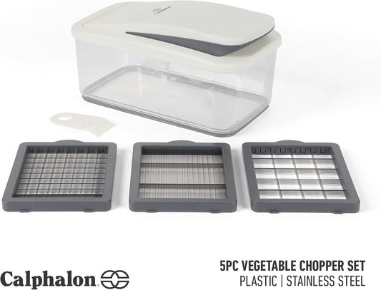 Aero Vegetable Chopper, 5-in-1 Food Chopper with Container, Manual Vegetable Dicer with Interchangeable Stainless Steel Blades for Slicing, Chopping & Meal Prep