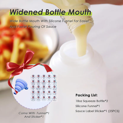 Condiment Squeeze Bottles for Ketchup Hot Sauce Liquids Oil with Caps for Condensed Milk and Mustard Salad Dressing Dispenser Clear Plastic Bottles Dressing Container HD PE BPA-free