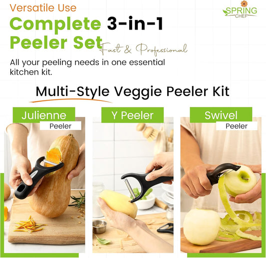 3pcs Vegetable Peelers for Kitchen, Swivel, Y & Julienne Peeler | Premium Stainless Steel Potato Peelers with Soft Grip Handles, Ultra Sharp Blades for Fruits, Veggies, Apples, Carrots