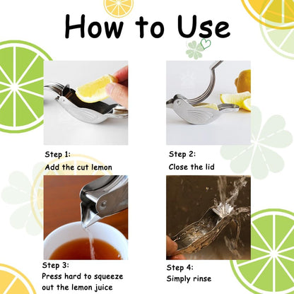 Bird Shaped Lemon Juicer, Stainless Steel Manual Citrus Squeezer, Bird Design Kitchen Press for Orange Lime Grapefruit, Hand Press Fruit Juicer with Pour Spout (2PCS)