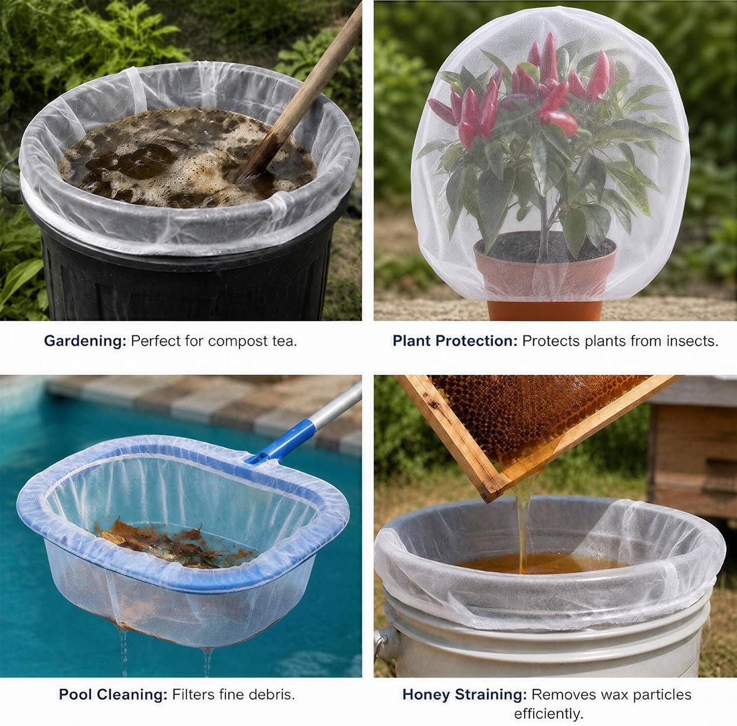 10PCS Paint Strainer Bag - 5 Gallon Paint Filter Strainer Bucket with Elastic Drawstring Top Opening Nylon Mesh Filter White Fine Mesh Bag for Gardening