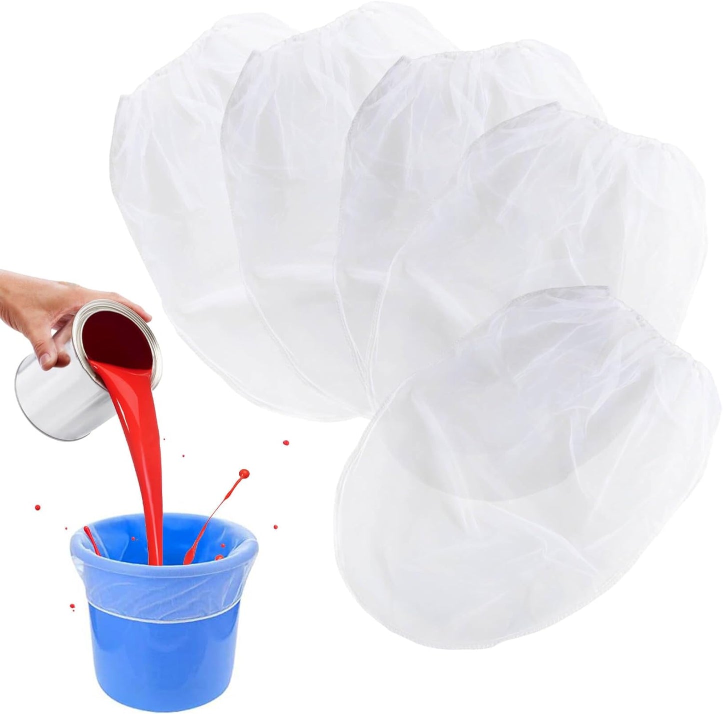 10PCS Paint Strainer Bag - 5 Gallon Paint Filter Strainer Bucket with Elastic Drawstring Top Opening Nylon Mesh Filter White Fine Mesh Bag for Gardening