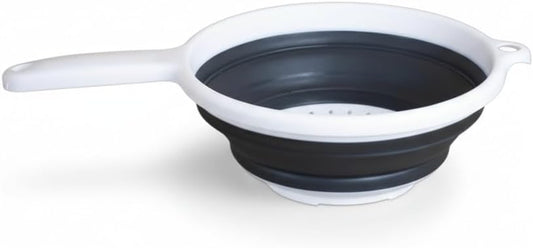 8" Round Space Saving Collapsible Silicone Kitchen Colander Food Strainer with Handle - White (1 Pack)