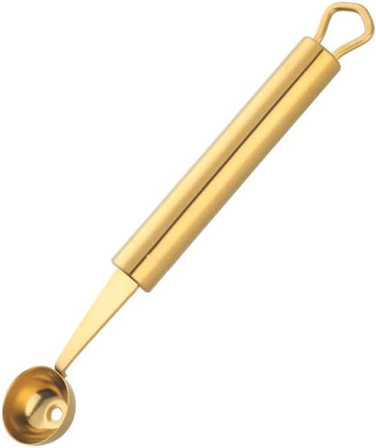 Stainless Steel Melon Ball Scoop Set,Stainless Steel Fruit Salad Scoop Spoon, for DIY Watermelon, Fruit Ice Cream -Gold
