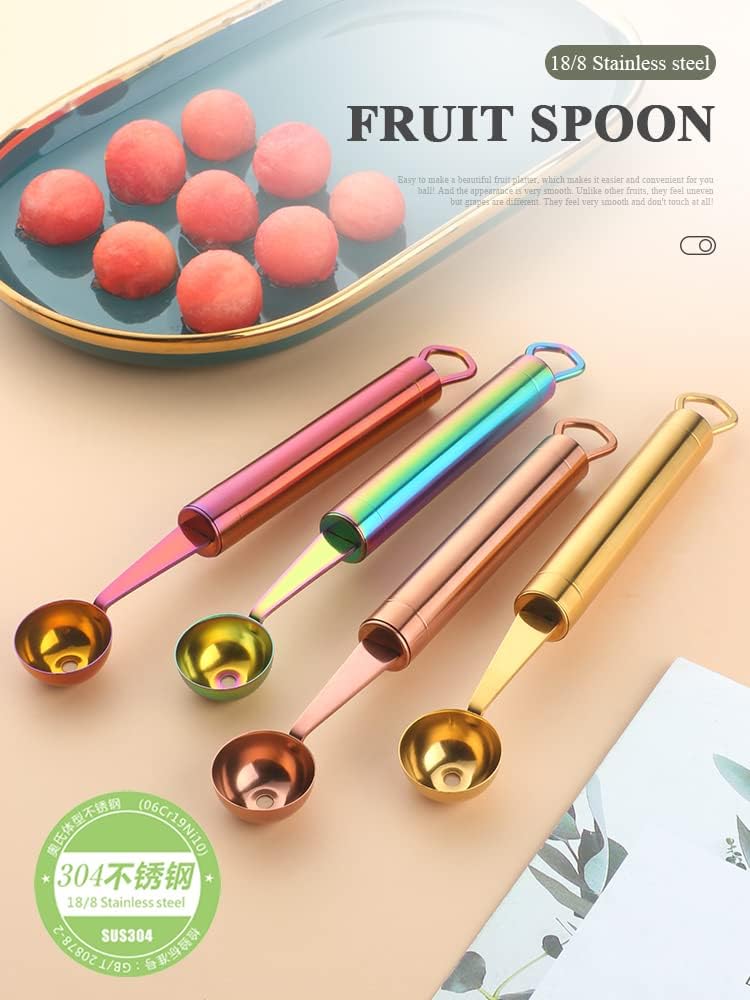 Stainless Steel Melon Ball Scoop Set,Stainless Steel Fruit Salad Scoop Spoon, for DIY Watermelon, Fruit Ice Cream -Gold