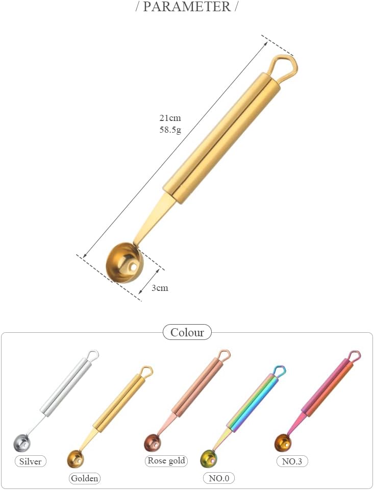 Stainless Steel Melon Ball Scoop Set,Stainless Steel Fruit Salad Scoop Spoon, for DIY Watermelon, Fruit Ice Cream -Gold