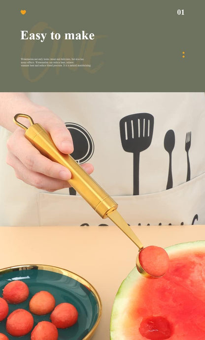 Stainless Steel Melon Ball Scoop Set,Stainless Steel Fruit Salad Scoop Spoon, for DIY Watermelon, Fruit Ice Cream -Gold