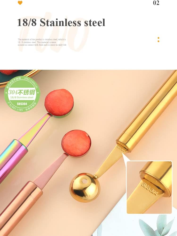 Stainless Steel Melon Ball Scoop Set,Stainless Steel Fruit Salad Scoop Spoon, for DIY Watermelon, Fruit Ice Cream -Gold