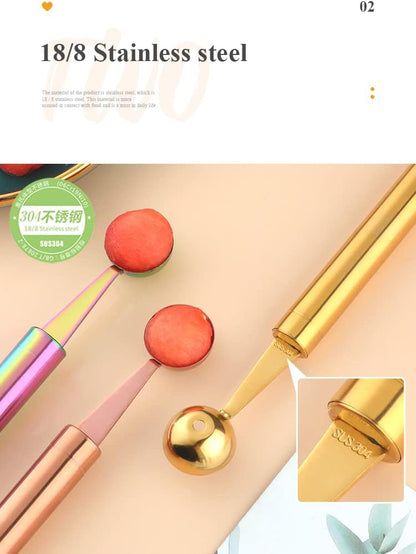 Stainless Steel Melon Ball Scoop Set,Stainless Steel Fruit Salad Scoop Spoon, for DIY Watermelon, Fruit Ice Cream -Gold