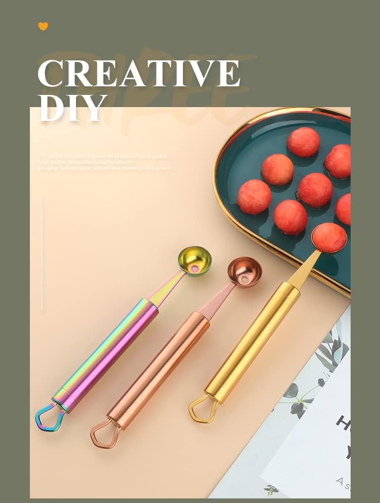 Stainless Steel Melon Ball Scoop Set,Stainless Steel Fruit Salad Scoop Spoon, for DIY Watermelon, Fruit Ice Cream -Gold