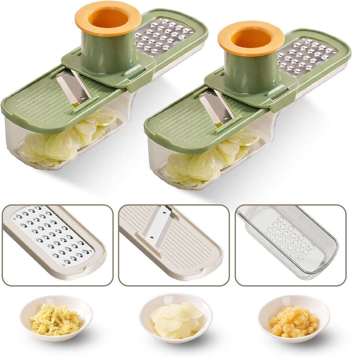 3 in 1 mini Ginger Garlic Grinder Super Thin, Multifunctional Mandoline slicer Grater with Hand Guard, Easy Grip Handheld Kitchen Tool, for Camping Cooking and Picnic (White)