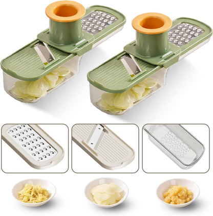 3 in 1 mini Ginger Garlic Grinder Super Thin, Multifunctional Mandoline slicer Grater with Hand Guard, Easy Grip Handheld Kitchen Tool, for Camping Cooking and Picnic (White)