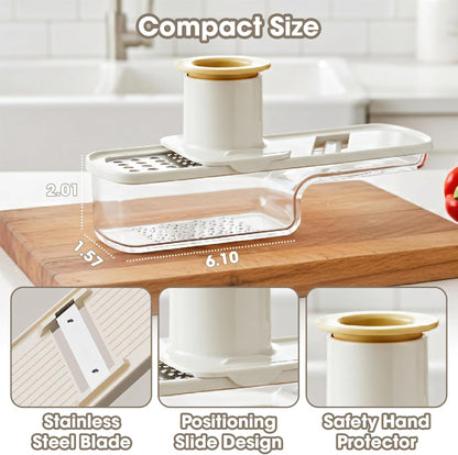 3 in 1 mini Ginger Garlic Grinder Super Thin, Multifunctional Mandoline slicer Grater with Hand Guard, Easy Grip Handheld Kitchen Tool, for Camping Cooking and Picnic (White)