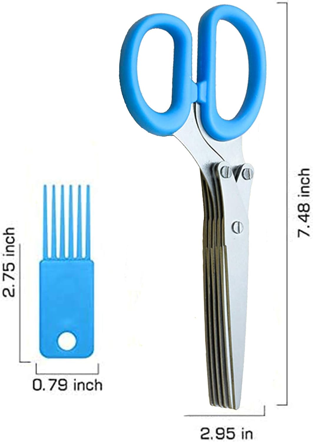 Herbal Scissors Stainless Steel 5 Blade Kitchen Scissors Mince Fresh Herbs & Leafy Greens Kitchen Gadgets Herb Cutter whit Cleaning Comb (Green)