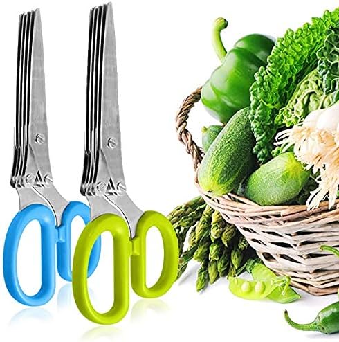 Herbal Scissors Stainless Steel 5 Blade Kitchen Scissors Mince Fresh Herbs & Leafy Greens Kitchen Gadgets Herb Cutter whit Cleaning Comb (Green)