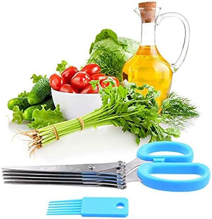 Herbal Scissors Stainless Steel 5 Blade Kitchen Scissors Mince Fresh Herbs & Leafy Greens Kitchen Gadgets Herb Cutter whit Cleaning Comb (Green)