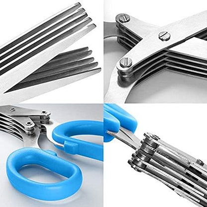 Herbal Scissors Stainless Steel 5 Blade Kitchen Scissors Mince Fresh Herbs & Leafy Greens Kitchen Gadgets Herb Cutter whit Cleaning Comb (Green)