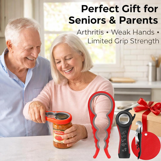 Jar Opener for Seniors with Arthritis 4PC-Set Jar Lid Can & Water Bottle Openers for Weak Hands | Kitchen Essentials for Home Gadgets Gifts for Elderly | Non-Slip Silicone Rubber Gripper Pad
