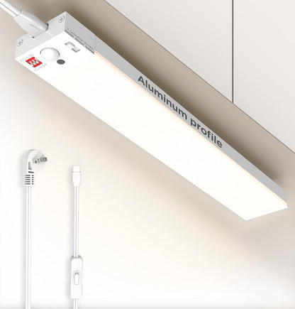 Under Cabinet Lighting Plug in, AC120V 3CCT 3000/4000/5000K Motion Sensor Light Indoor with Timer, Super Bright Linkable LED Counter Light for Kitchen, Closet, White 12 Inch, 1Pack