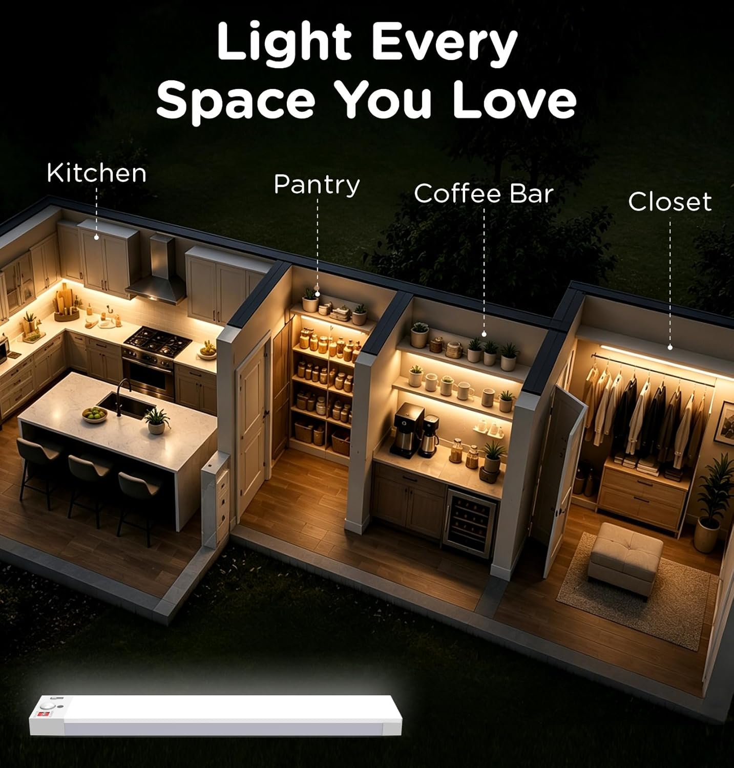 Under Cabinet Lighting Plug in, AC120V 3CCT 3000/4000/5000K Motion Sensor Light Indoor with Timer, Super Bright Linkable LED Counter Light for Kitchen, Closet, White 12 Inch, 1Pack