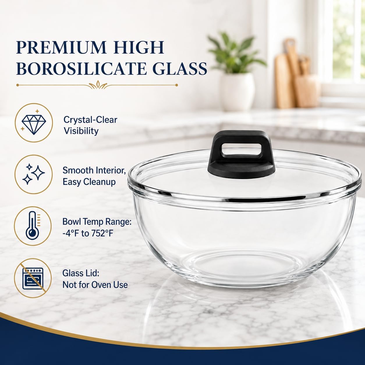 6 Qt Extra Large Glass Mixing Bowl for Sourdough Bread Making | Glass Mixing Bowl for Sourdough Bread with Lid Clear Breads Proofing Bowl with Covers Ideal for Kitchen Storage