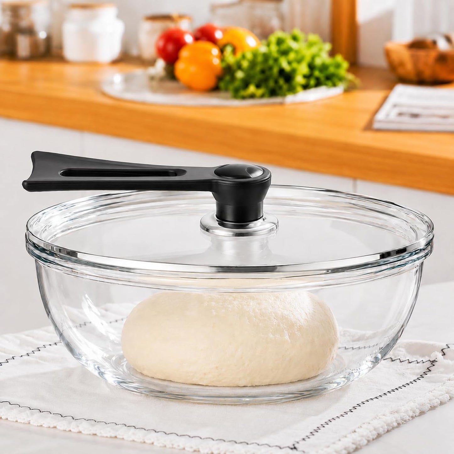 6 Qt Extra Large Glass Mixing Bowl for Sourdough Bread Making | Glass Mixing Bowl for Sourdough Bread with Lid Clear Breads Proofing Bowl with Covers Ideal for Kitchen Storage