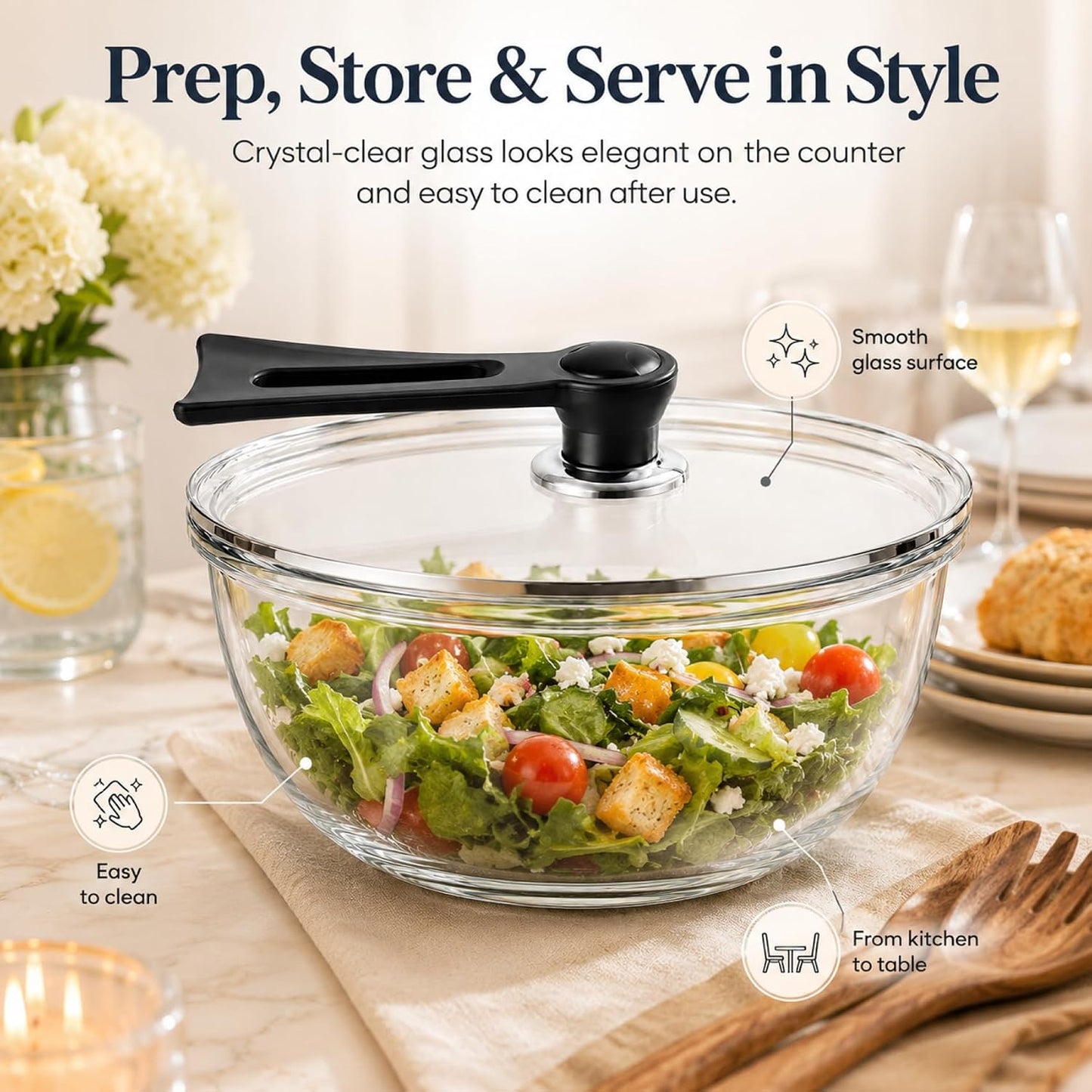 6 Qt Extra Large Glass Mixing Bowl for Sourdough Bread Making | Glass Mixing Bowl for Sourdough Bread with Lid Clear Breads Proofing Bowl with Covers Ideal for Kitchen Storage