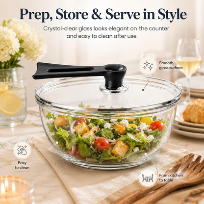 6 Qt Extra Large Glass Mixing Bowl for Sourdough Bread Making | Glass Mixing Bowl for Sourdough Bread with Lid Clear Breads Proofing Bowl with Covers Ideal for Kitchen Storage