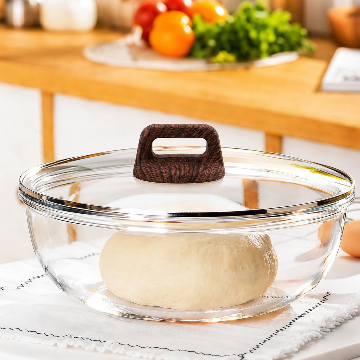 6 Qt Extra Large Glass Mixing Bowl for Sourdough Bread Making | Glass Mixing Bowl for Sourdough Bread with Lid Clear Breads Proofing Bowl with Covers Ideal for Kitchen Storage
