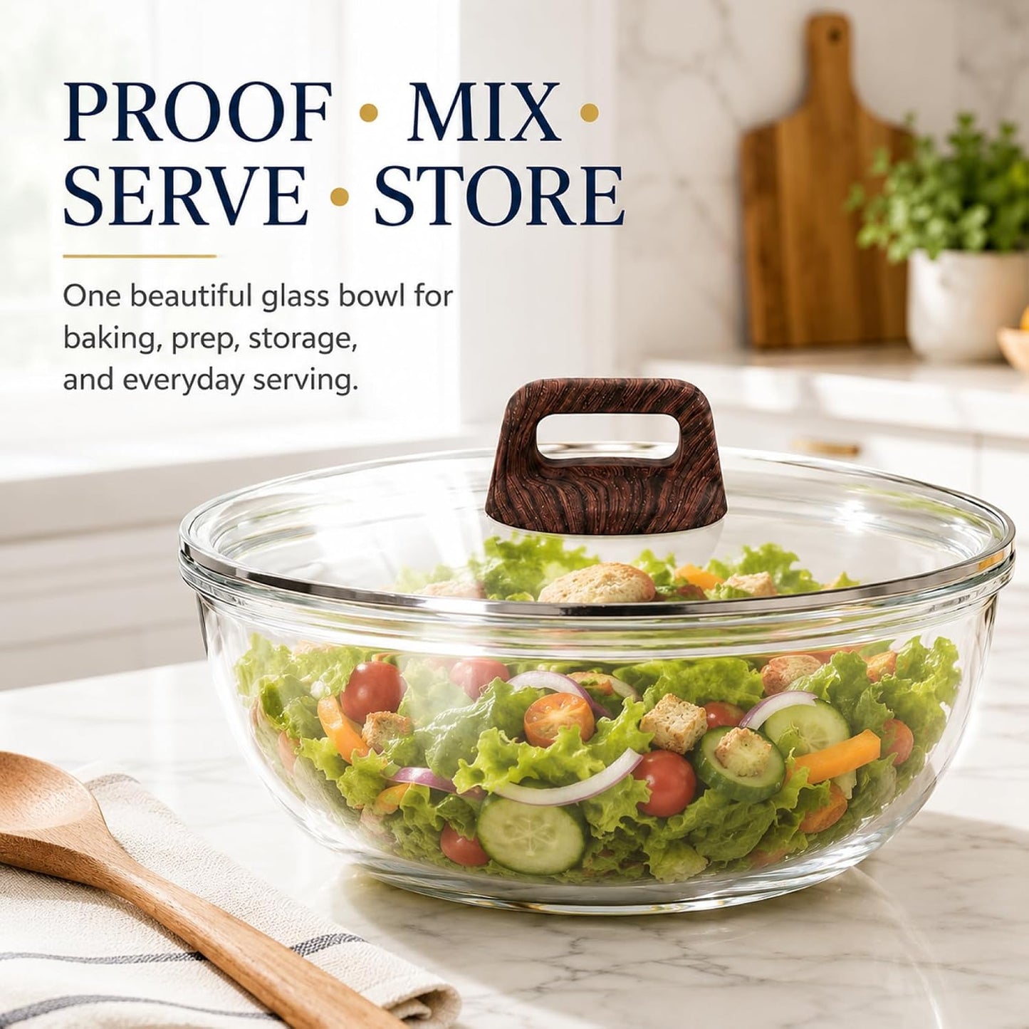 6 Qt Extra Large Glass Mixing Bowl for Sourdough Bread Making | Glass Mixing Bowl for Sourdough Bread with Lid Clear Breads Proofing Bowl with Covers Ideal for Kitchen Storage
