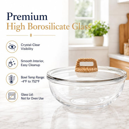 6 Qt Extra Large Glass Mixing Bowl for Sourdough Bread Making | Glass Mixing Bowl for Sourdough Bread with Lid Clear Breads Proofing Bowl with Covers Ideal for Kitchen Storage