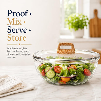 6 Qt Extra Large Glass Mixing Bowl for Sourdough Bread Making | Glass Mixing Bowl for Sourdough Bread with Lid Clear Breads Proofing Bowl with Covers Ideal for Kitchen Storage