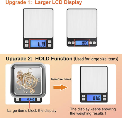 0.01g Small Digital Gram Scale, Upgraded 1kg Jewelry Scale