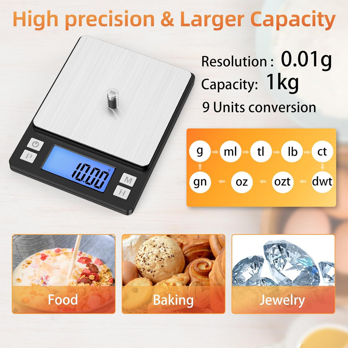0.01g Small Digital Gram Scale, Upgraded 1kg Jewelry Scale