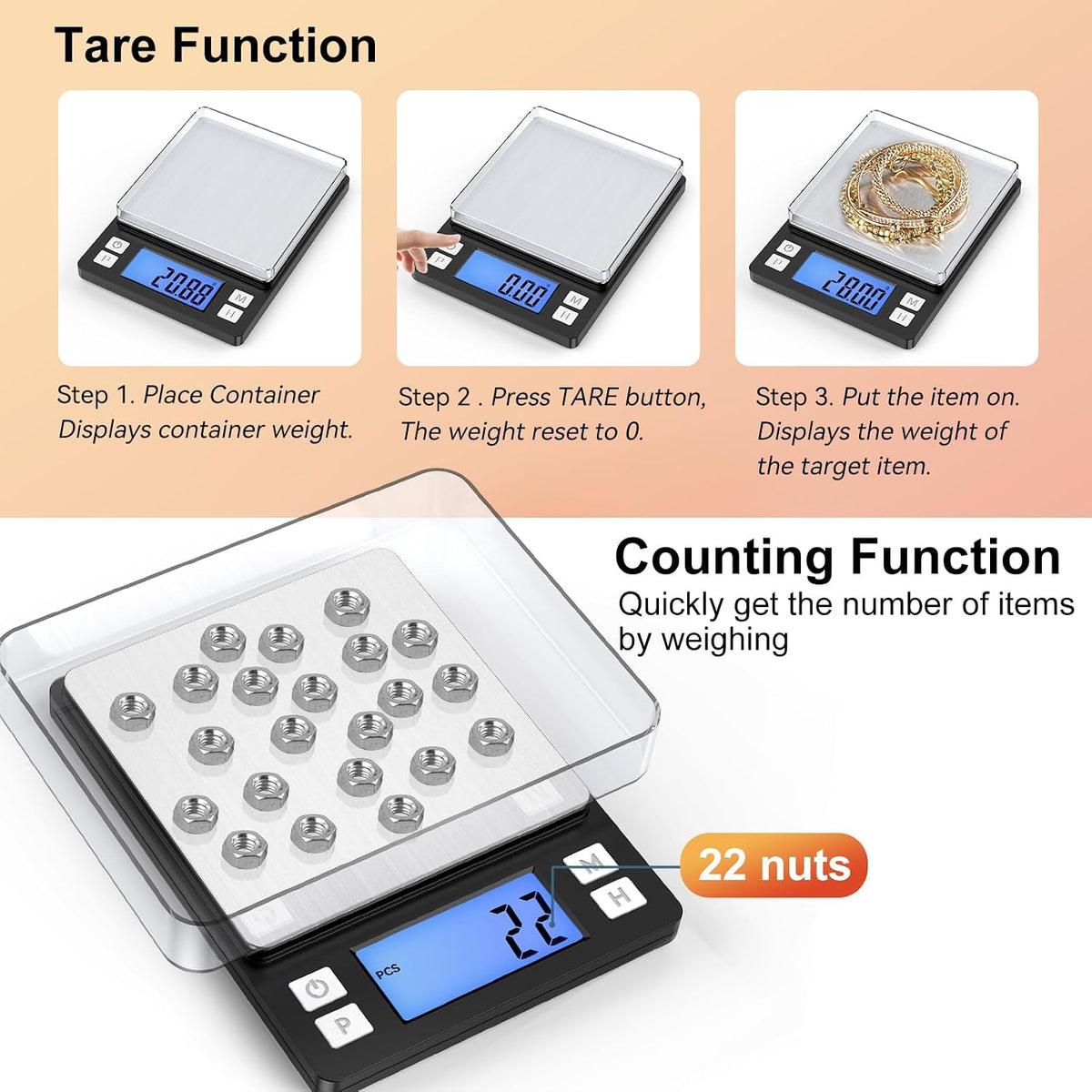 0.01g Small Digital Gram Scale, Upgraded 1kg Jewelry Scale