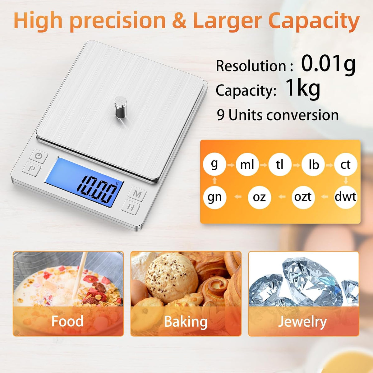 0.01g Small Digital Gram Scale, Upgraded 1kg Jewelry Scale